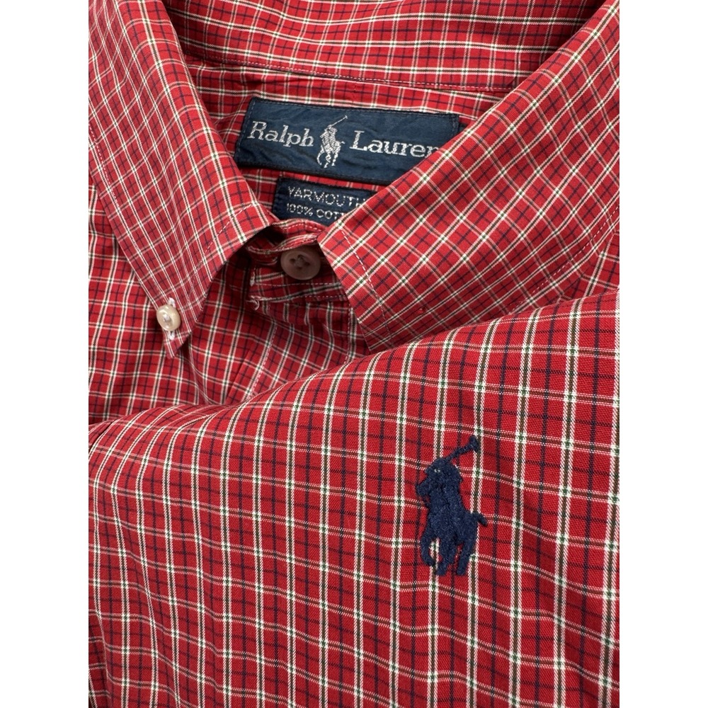 Ralph Lauren Yarmouth Men's Long Sleeve Button Down Red Plaid Shirt Size 16 L/XL